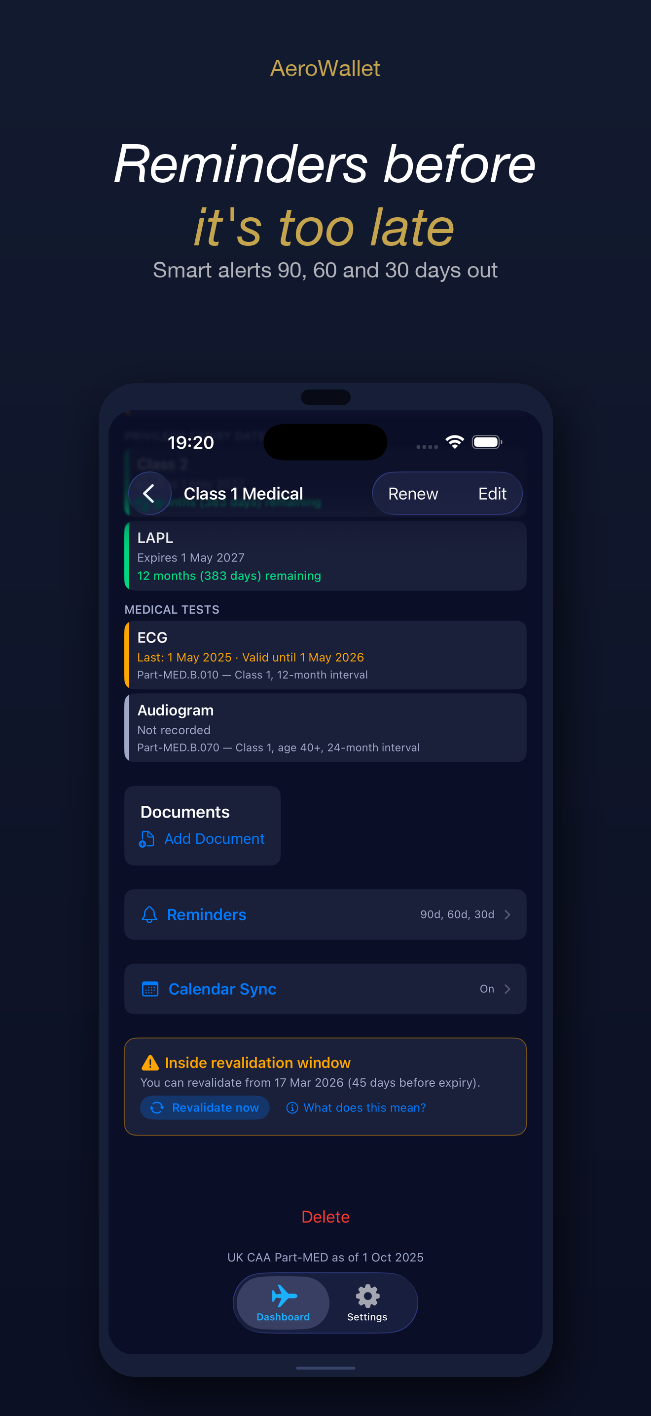 Revalidation reminders and calendar sync settings