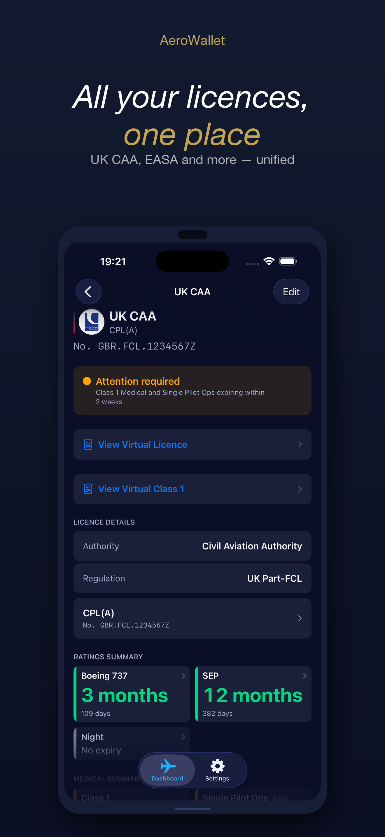 UK CAA CPL licence overview with ratings summary